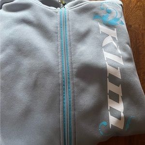 Klim Women’s Full Zip Hoodie Gray with Blue “Snow-brand” Sweatshirt - Medium